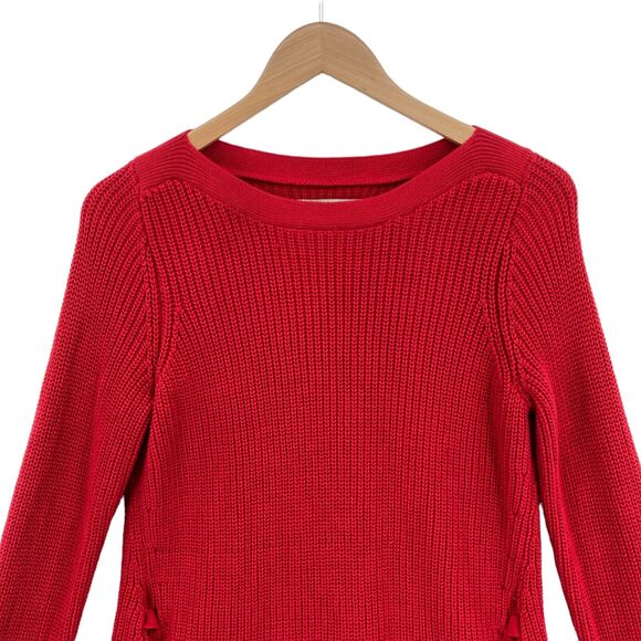 LOFT Women's Red Cable-Knit Long Sleeve Lace Up Tie Slit Pullover Sweater Size S - Picture 6 of 14